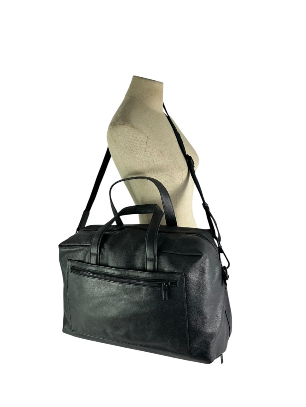 Genuine Vintage AWAY Black Leather Travel Bag Adjustable Carryall